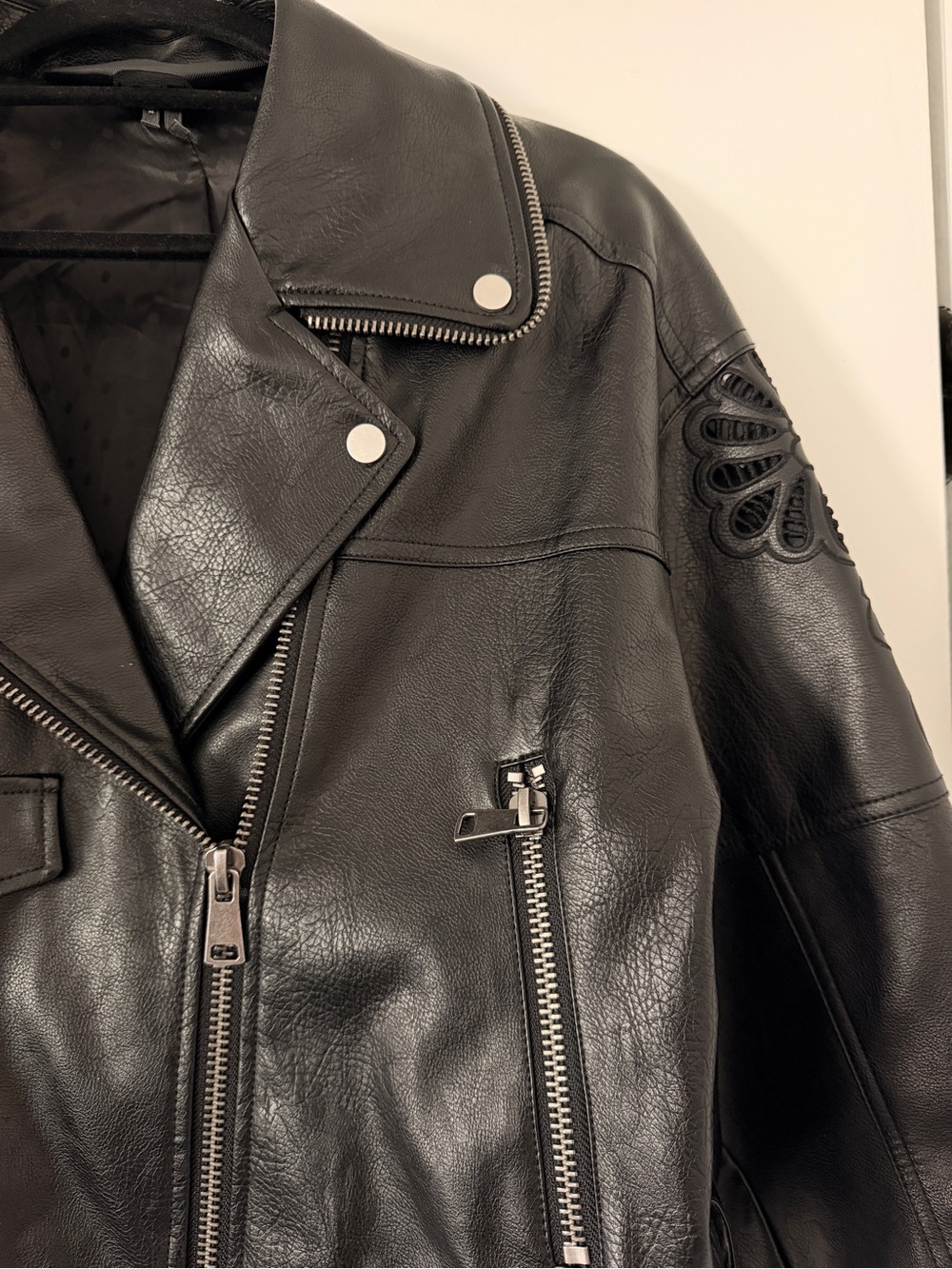 Anthropologie Black Faux Leather Moto Jacket with Notch Lapel - Picture 4 of 5